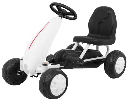 Biały gokart na pedały dla dzieci z napędem łańcuchowym i ergonomicznym siedziskiem