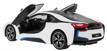 BMW i8 białe zdalnie sterowane auto model 1:14 z otwieranymi drzwiami dla kolekcjonerów