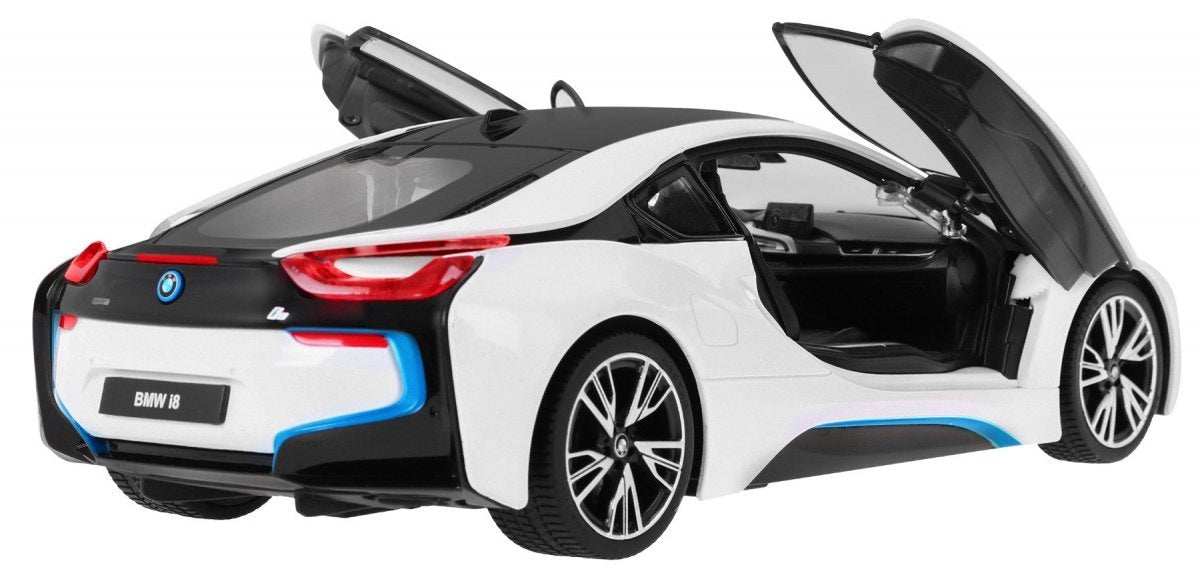 Zdalnie sterowany model BMW i8 biały 1:14 z otwieranymi drzwiami i realistycznym wnętrzem kolekcjonerski