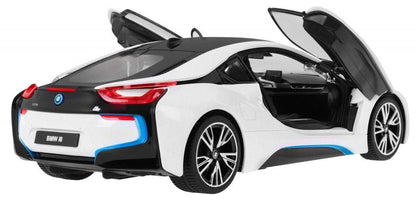 Zdalnie sterowany model BMW i8 biały 1:14 z otwieranymi drzwiami i realistycznym wnętrzem kolekcjonerski
