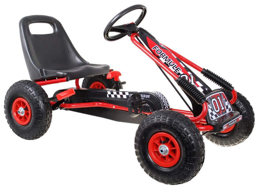 Gokart Air na pedały dla dzieci 3+ z pompowanymi oponami i regulowanym fotelem w czerwonym kolorze