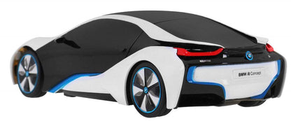 BMW i8 zdalnie sterowane auto RASTAR model w skali 1:24 czarno-biały z niebieskimi detalami