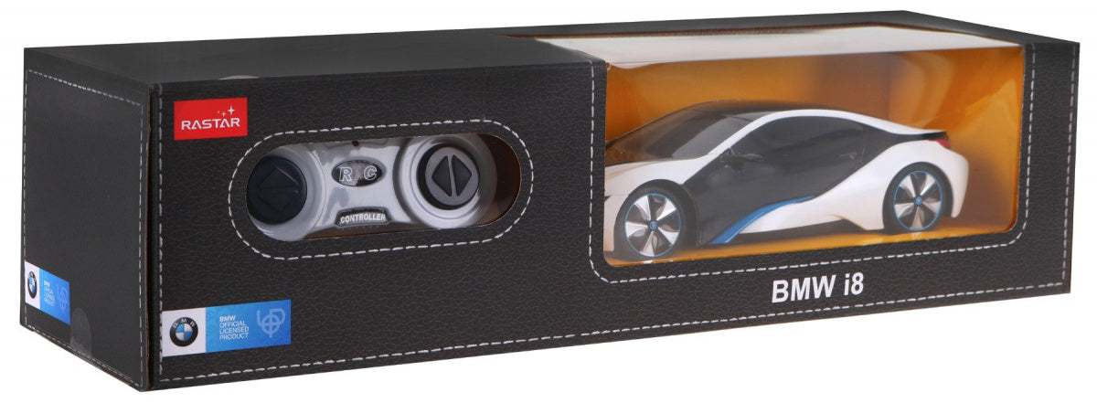 BMW i8 zdalnie sterowane auto RASTAR skala 1:24 biały model z pilotem 2,4 GHz w opakowaniu