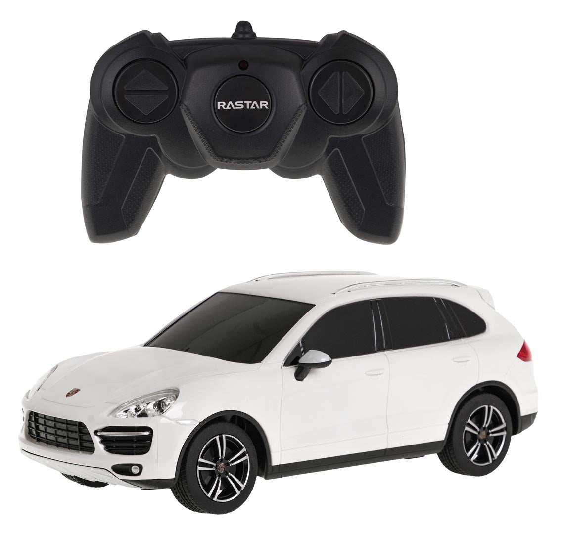 RC Porsche Cayenne Turbo 1:24 scale white remote controlled car with black controller by RASTAR