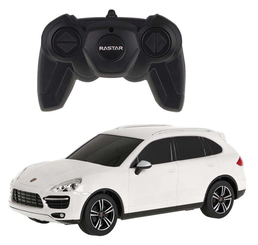 RC Porsche Cayenne Turbo 1:24 scale white remote controlled car with black controller by RASTAR