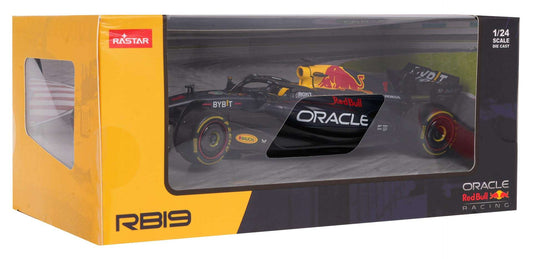 Red Bull RB19 1:24 scale metal diecast model car in yellow-black RASTAR packaging