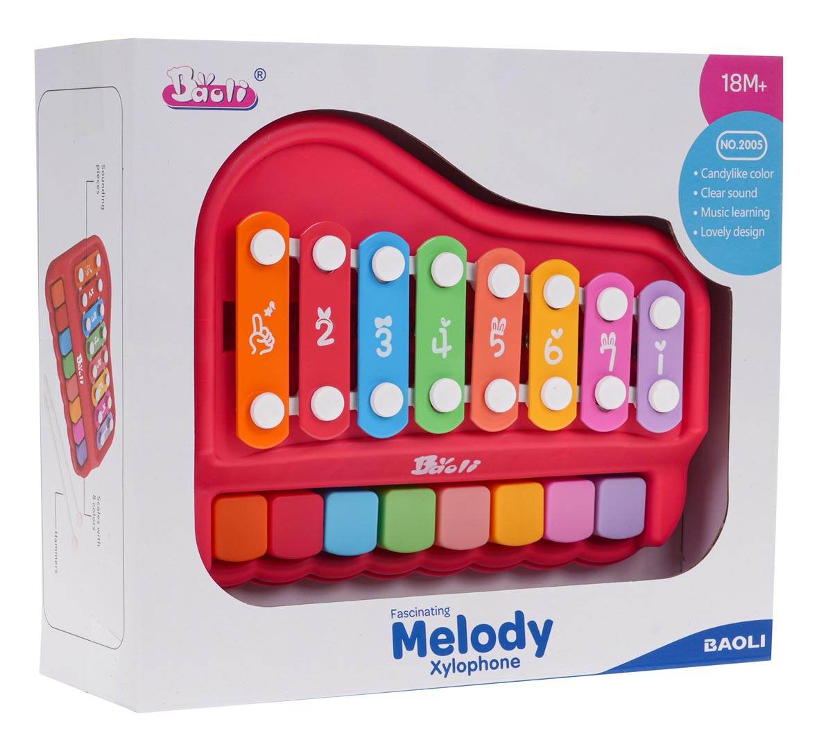 Pianinko Cymbałki Czerwone 2w1 dla dzieci od 18 miesięcy, muzyczna zabawka edukacyjna z pianinkiem i cymbałkami, kolorowy ksylofon rozwijający słuch i koordynację ruchową.