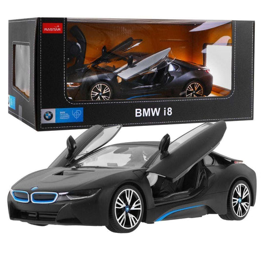 BMW i8 czarne zdalnie sterowane auto RASTAR 1:14 z pilotem i otwieranymi drzwiami
