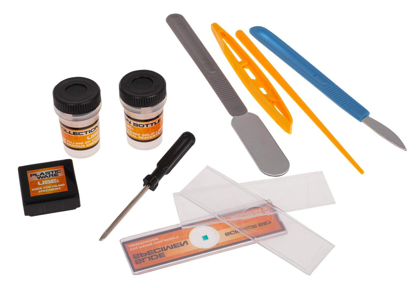 Zestaw akcesoriów do mikroskopu dla młodych odkrywców z pojemnikami, narzędziami i szkiełkami do obserwacji mikroskopijnych detali