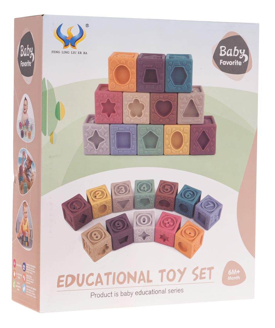 Colorful sensory blocks with numbers and shapes for babies aged 6 months and up