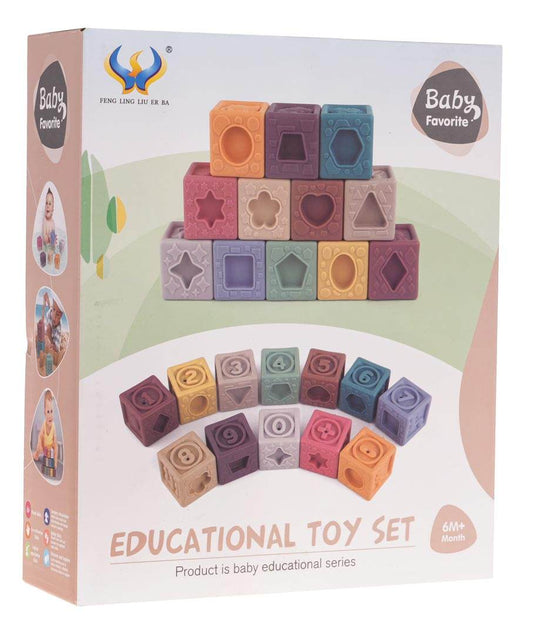 Colorful sensory blocks with numbers and shapes for babies aged 6 months and up