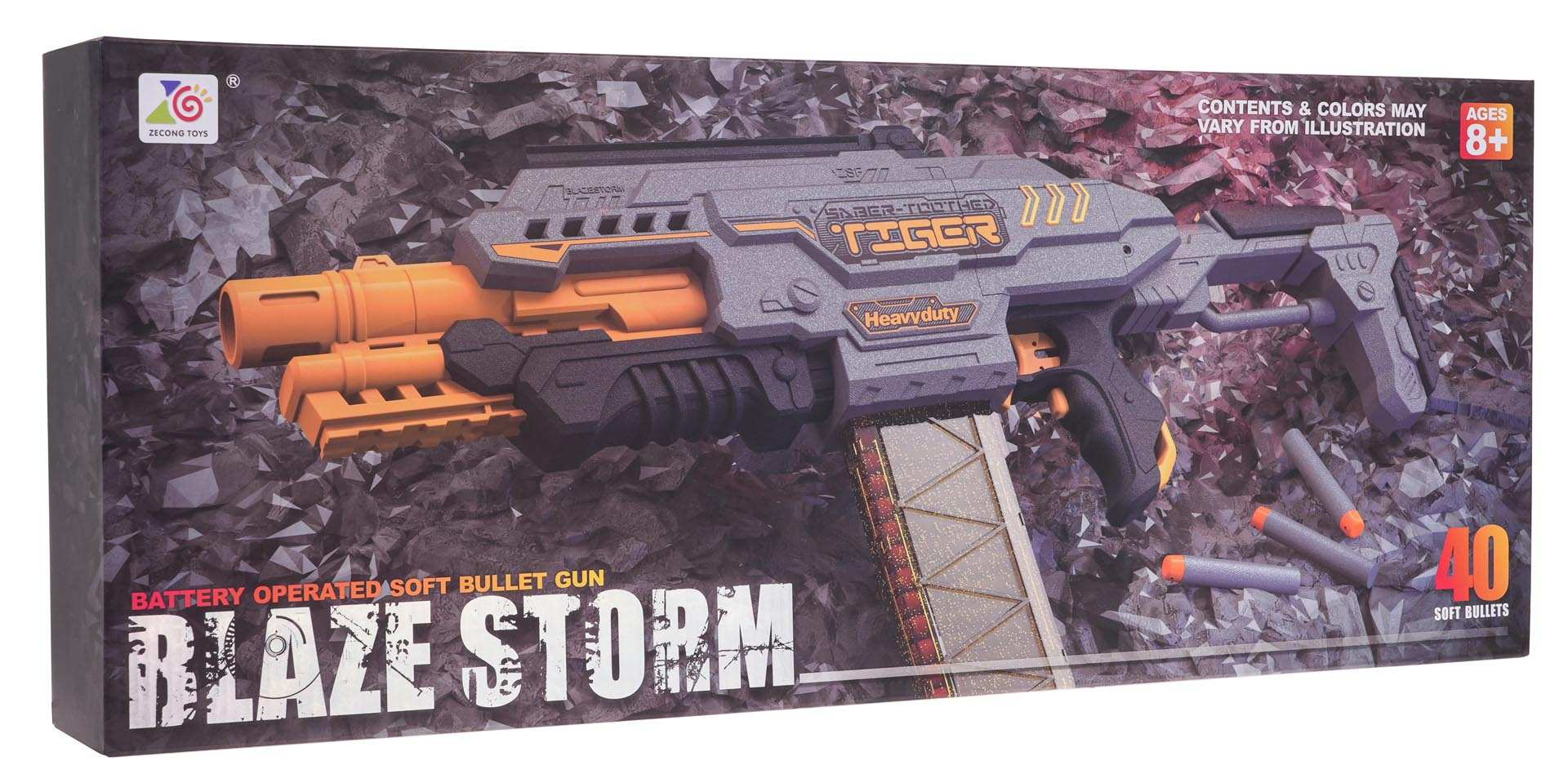 Blaze Storm Półautomat szary karabin na piankowe pociski dla dzieci 8+ z półautomatycznym mechanizmem i 40 miękkimi pociskami.