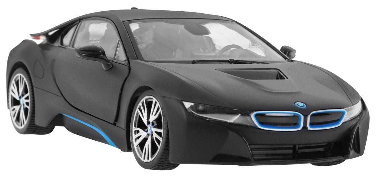 BMW i8 czarne zdalnie sterowane auto RASTAR w skali 1:14 z detalami i LED światłami