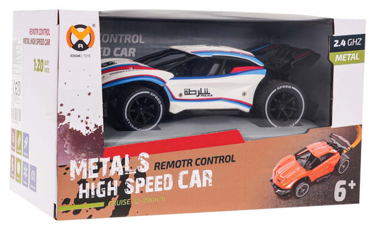 Autko Metalowe Speed 1:20 białe zdalnie sterowane auto dla dzieci 6+ z metalową karoserią i gumowymi oponami