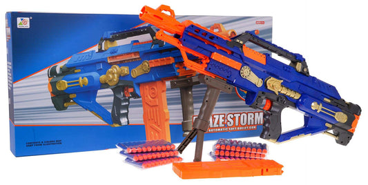 MEGA Karabin Blaze Storm niebieski automatyczny karabin na piankowe pociski dla dzieci z dużym magazynkiem i ergonomicznym uchwytem