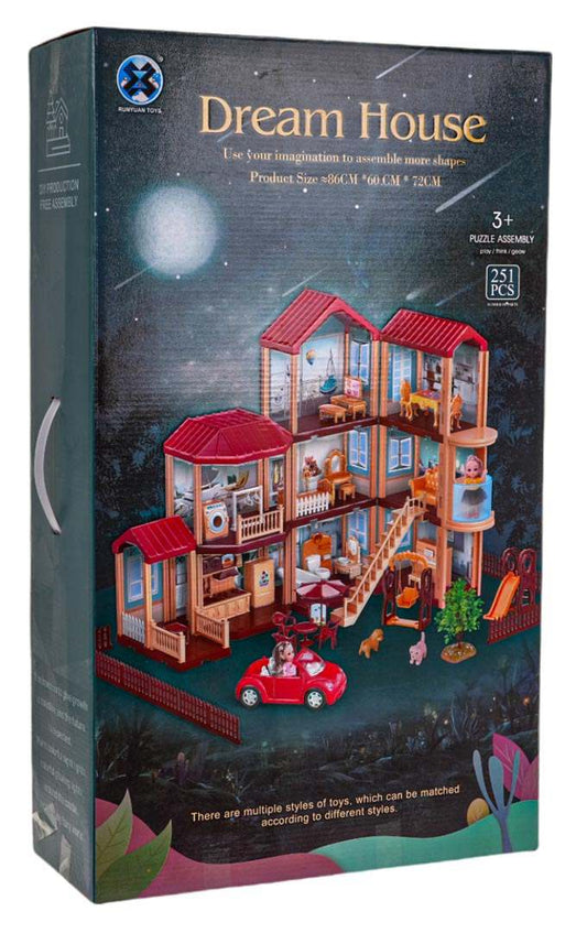 MEGA Magiczny Domek zestaw dla lalek 251 elementów z meblami samochodem i akcesoriami do zabawy dla dzieci powyżej 3 lat