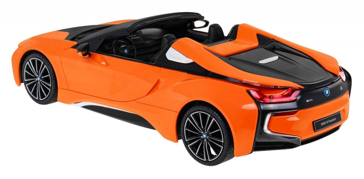 BMW i8 Roadster zdalnie sterowany model RC w skali 1:12 w pomarańczowym kolorze z realistycznymi detalami i LED, idealny dla fanów motoryzacji