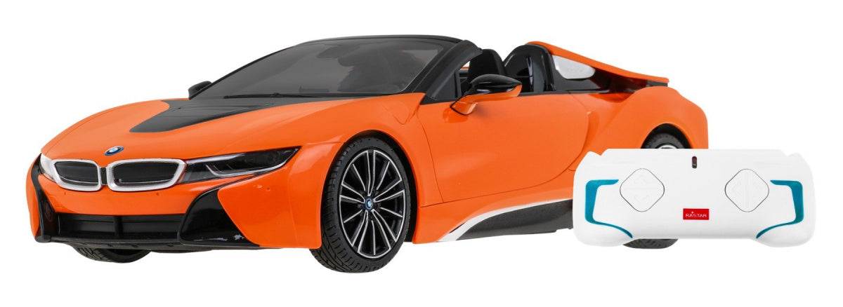 Orange BMW i8 Roadster 1:12 scale remote control car with white controller
