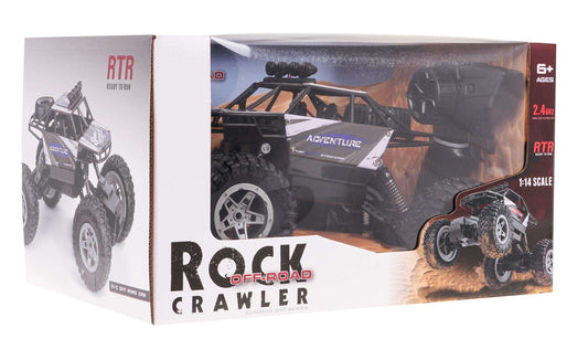 Zdalnie sterowany crawler Rock Shake 1:14 dla dzieci 6+, metalowa karoseria, napęd 4x4, gumowe opony, amortyzacja, precyzyjne sterowanie 2,4 GHz