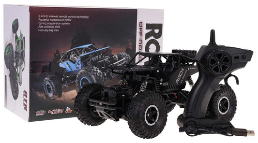 Rover Crawler RC 1:16 czarny model terenowy z wytrzymałymi oponami i pilotem 2,4 GHz dla dzieci