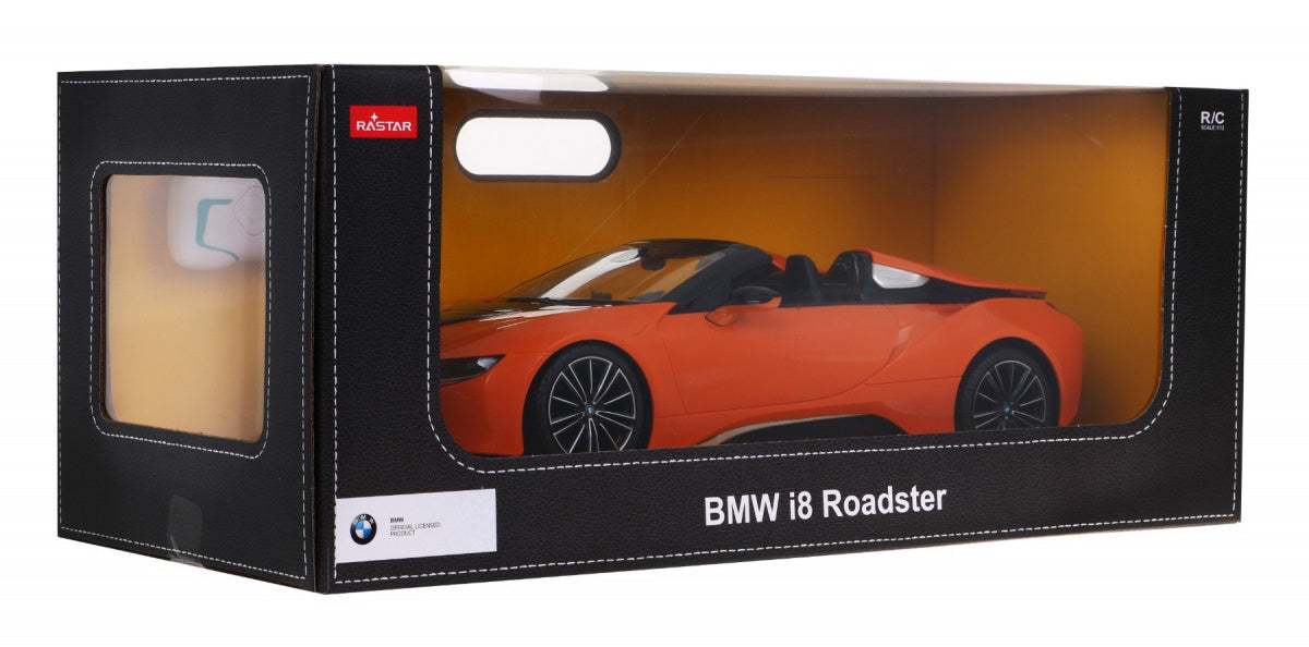 BMW i8 Roadster zdalnie sterowany model samochodu w skali 1:12 w pomarańczowym kolorze z realistycznymi detalami i pilotem 2,4 GHz