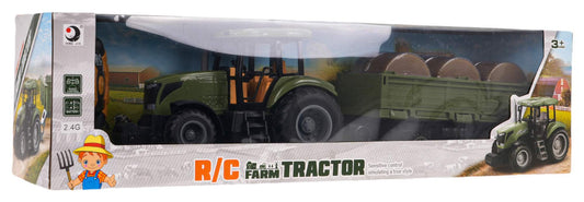 Zielony Traktor z Przyczepą zdalnie sterowany dla dzieci z realistycznym designem i odpinaną przyczepą