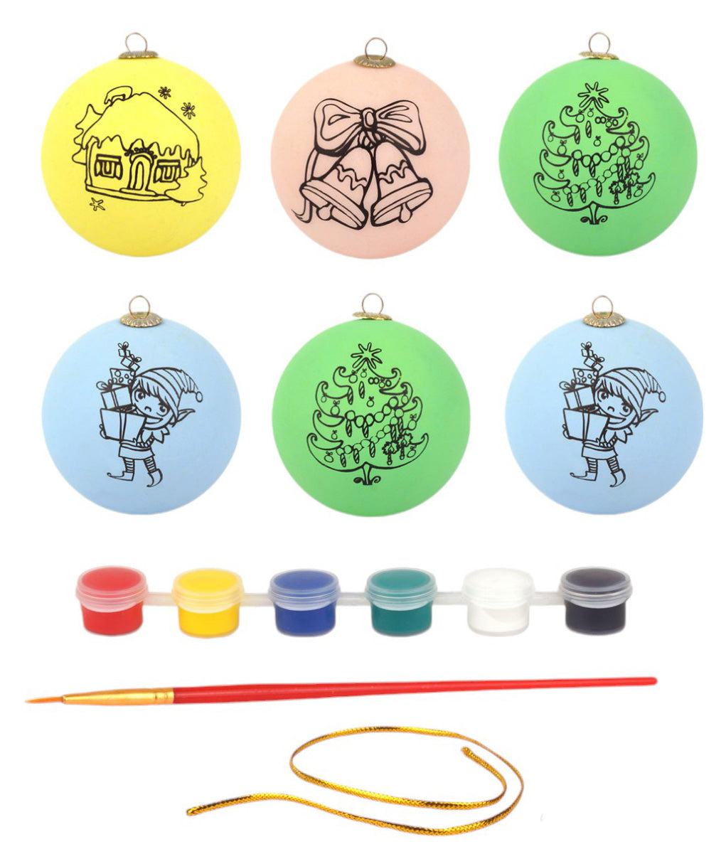 Zestaw bombek choinkowych z farbkami do malowania dla dzieci 3+ z 6 ozdobami i pędzelkiem