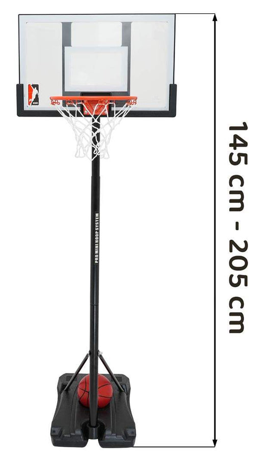 Zestaw koszykówki 205 cm z regulowaną wysokością 145-205 cm dla dzieci, stabilna podstawa z możliwością wypełnienia piaskiem lub wodą, z akcesoriami do gry