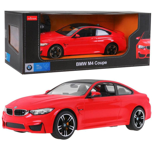 Rastar BMW M4 Coupe 1:14 scale red remote control car with 2.4 GHz controller and LED lights