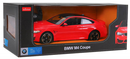 Rastar BMW M4 Coupe red 1:14 scale remote control car in display box with 2.4 GHz controller and LED lights