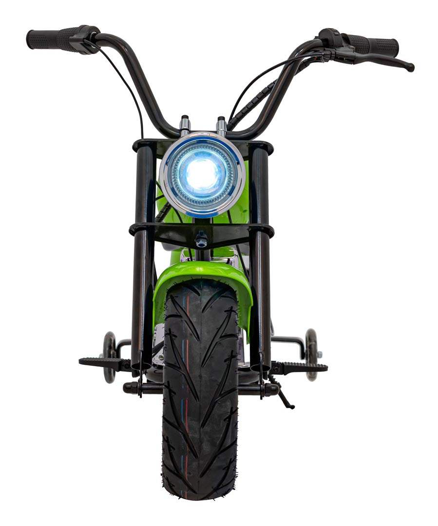 Pojazd Motorek Chopper Warrior zielony dla dzieci z oświetleniem LED i dużym przednim kołem