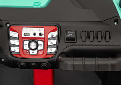 Buggy FASTER Zielony child electric vehicle control panel with start button and function switches