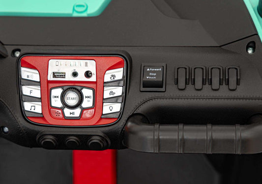 Buggy FASTER Zielony child electric vehicle control panel with start button and function switches
