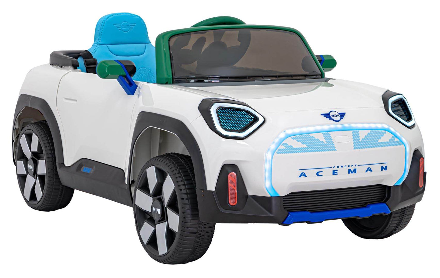Mini Concept Aceman dziecinny biały pojazd elektryczny z LED i 3 prędkościami pilotażu