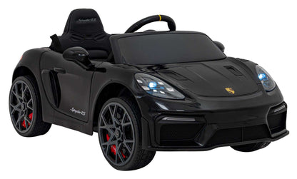 Czarny dziecięcy pojazd Porsche Spyder RS 718 na pilota 12V z realistycznymi światłami LED i sportowym designem