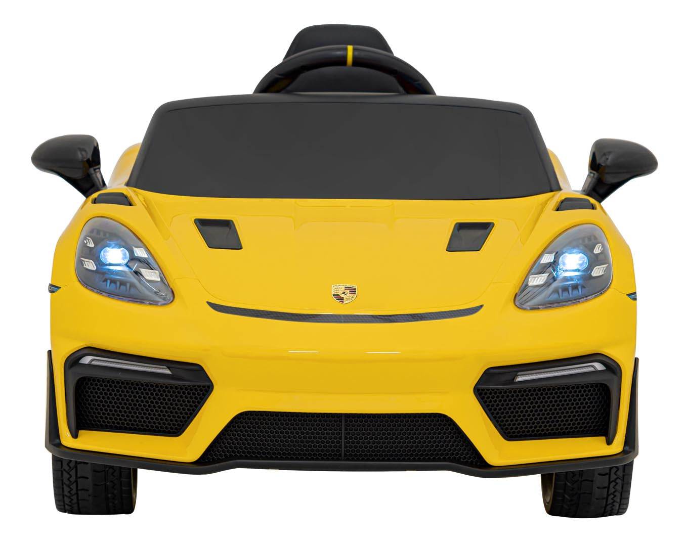 Żółty dziecięcy elektryczny samochód Porsche Spyder RS 718 z LED światłami i pilotem zdalnego sterowania