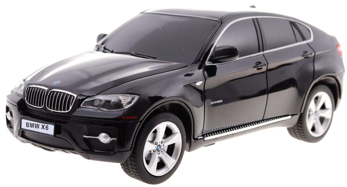 Czarne zdalnie sterowane auto BMW X6 SUV w skali 1:24 z realistycznym designem i trwałą konstrukcją z ABS.