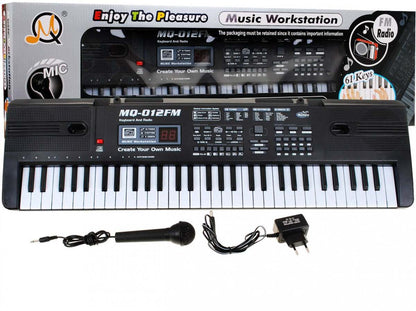 keyboard dla dzieci 61-klawiszowy z mikrofonem nagrywaniem i radiem FM model MQ-012FM czarny edukacyjny instrument muzyczny dla dzieci 5+