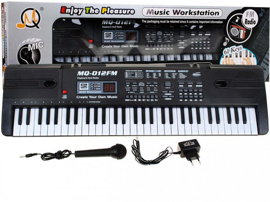 keyboard dla dzieci 61-klawiszowy z mikrofonem nagrywaniem i radiem FM model MQ-012FM czarny edukacyjny instrument muzyczny dla dzieci 5+