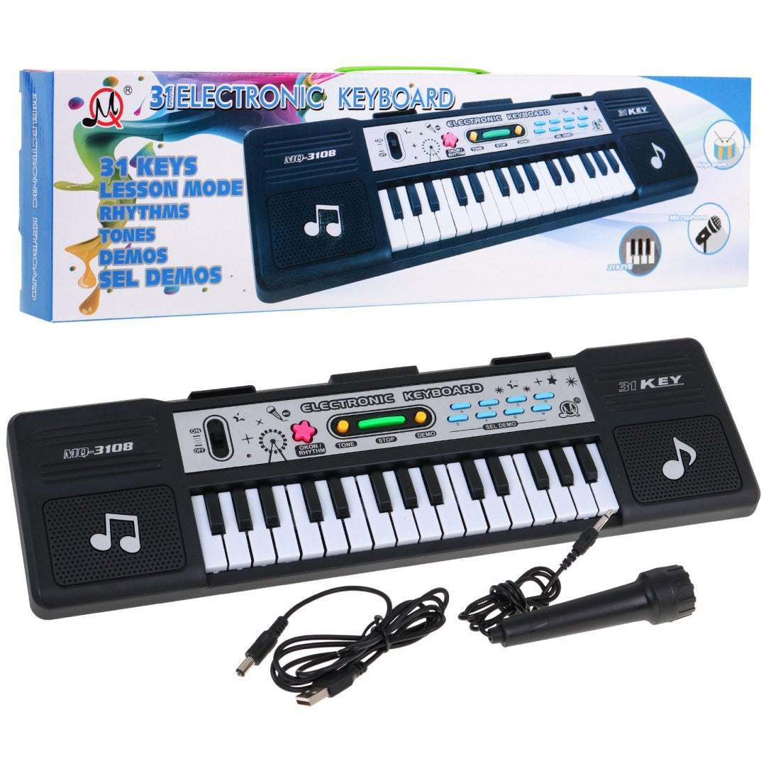 Keyboard 31 klawiszowy dla dzieci z mikrofonem i trybem lekcji MQ3108 zapewniający naukę i zabawę muzyczną