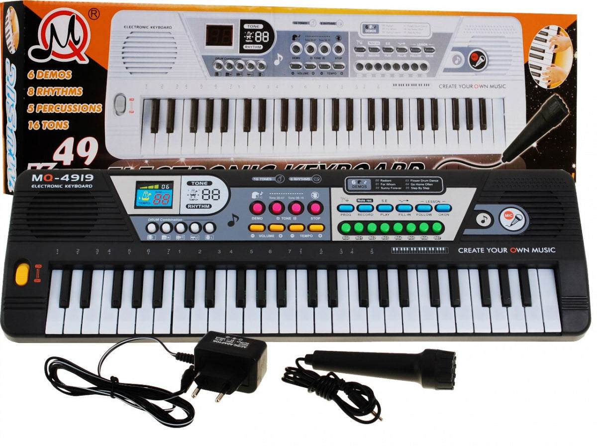 49 klawiszowy keyboard dla dzieci z mikrofonem do nagrywania i zasilaczem Minika MQ-4919