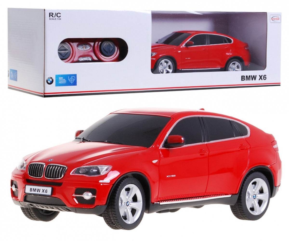 BMW X6 czerwone zdalnie sterowane auto 1:24 RASTAR SUV model plastikowy z pilotem 2,4 GHz