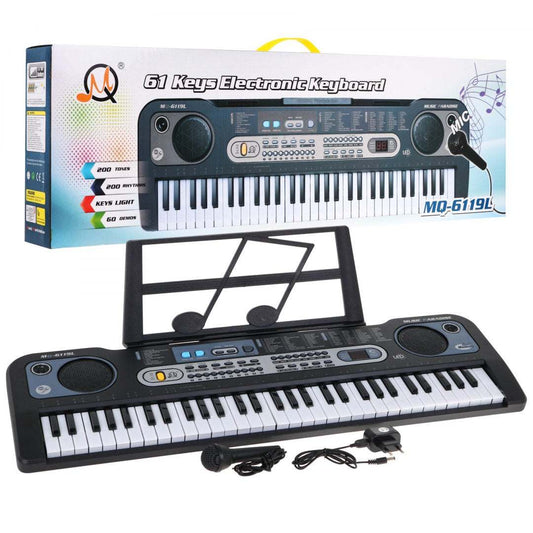 Keyboard Z Podświetlanymi Klawiszami dla dzieci 61-klawiszowy z mikrofonem i stojakiem na nuty, edukacyjny i zabawny instrument muzyczny.