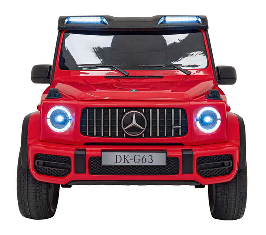 Red Mercedes G63 AMG electric ride-on toy car for kids with LED lights and remote control