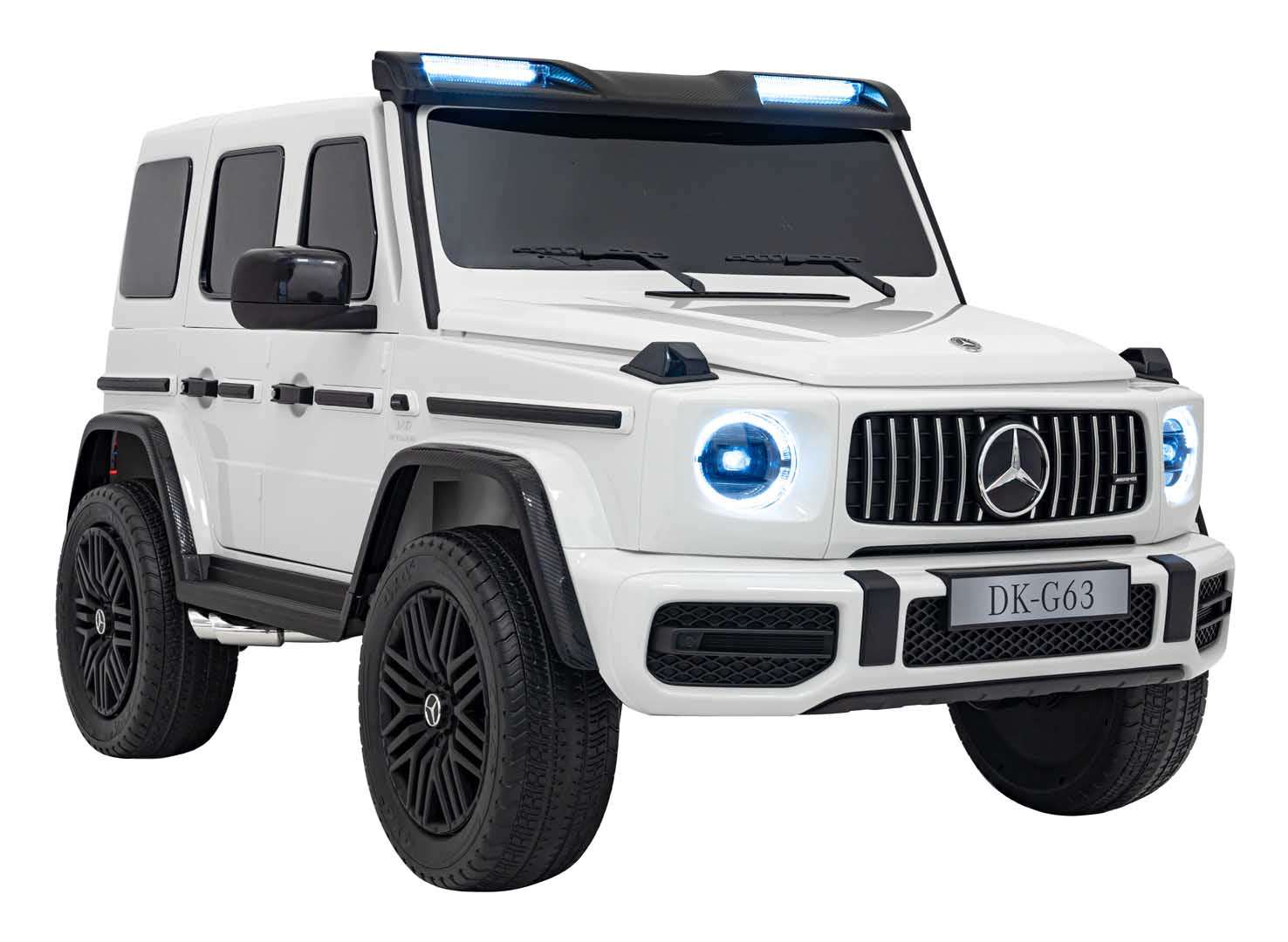 Mercedes G63 AMG children's white electric ride-on car with remote control and LED lights
