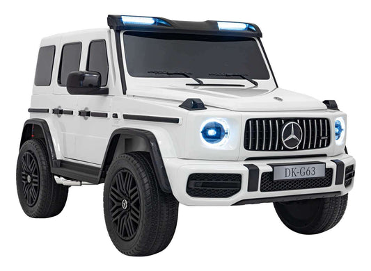 Mercedes G63 AMG children's white electric ride-on car with remote control and LED lights