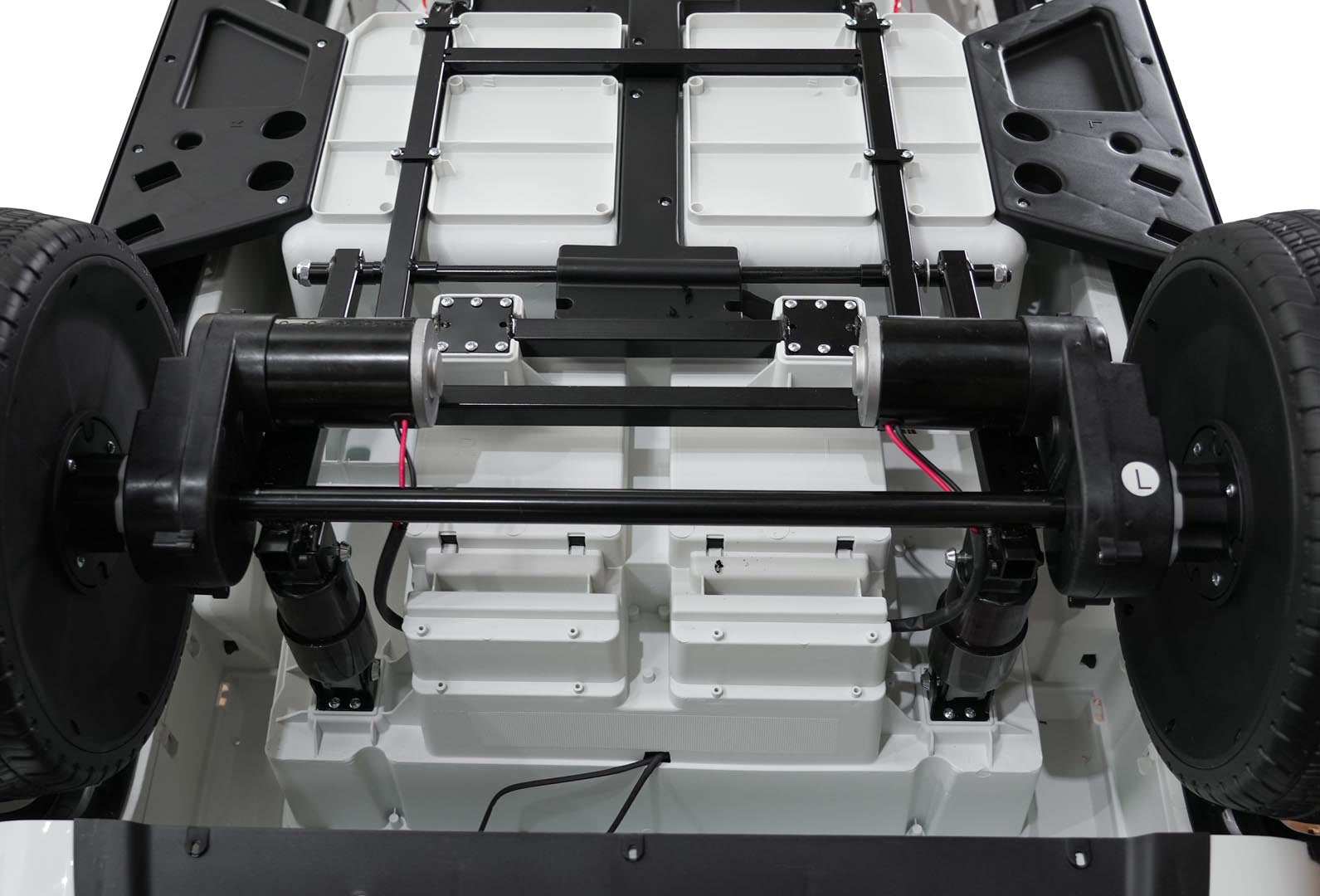 Mercedes G63 AMG XXL children's electric ride-on car chassis with dual 280W motors and EVA foam wheels in red.