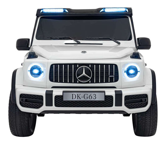 Mercedes Benz G63 AMG white electric kids ride-on car with LED lights and durable EVA foam wheels