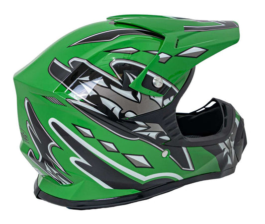 Zielony kask motocyklowy Enduro z regulowanym daszkiem i wentylacją, certyfikat ECE-R22-05