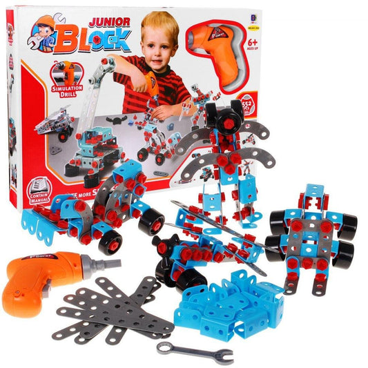 Klocki Konstrukcyjne Dzieci set with electric screwdriver and colorful building pieces for ages 6+